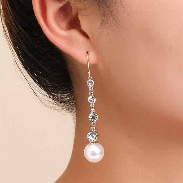 

14K Gold Plated Zircon & Faux Pearl Decor Drop Earrings