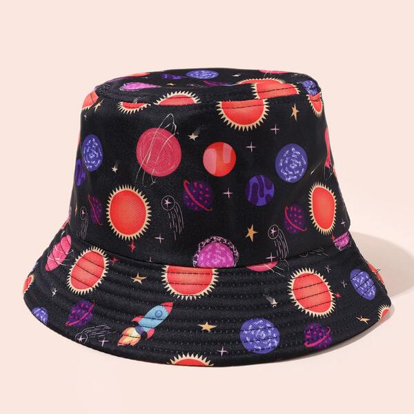 

Star Print Bucket Hat, Black