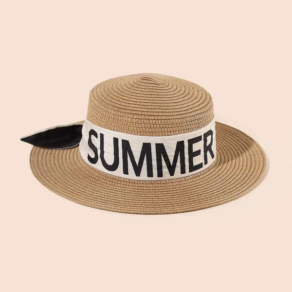 

Letter Decor Straw Hat, Khaki