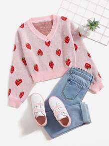 SHEIN Girls Strawberry Pattern Jumper - Multicolor - View 1