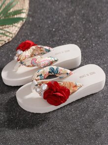 Chancletas con diseño de perla artificial y flor - Multicolor - Ver 2
