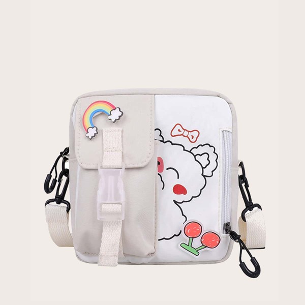 

Girls Cartoon Graphic Buckle Decor Bag, White