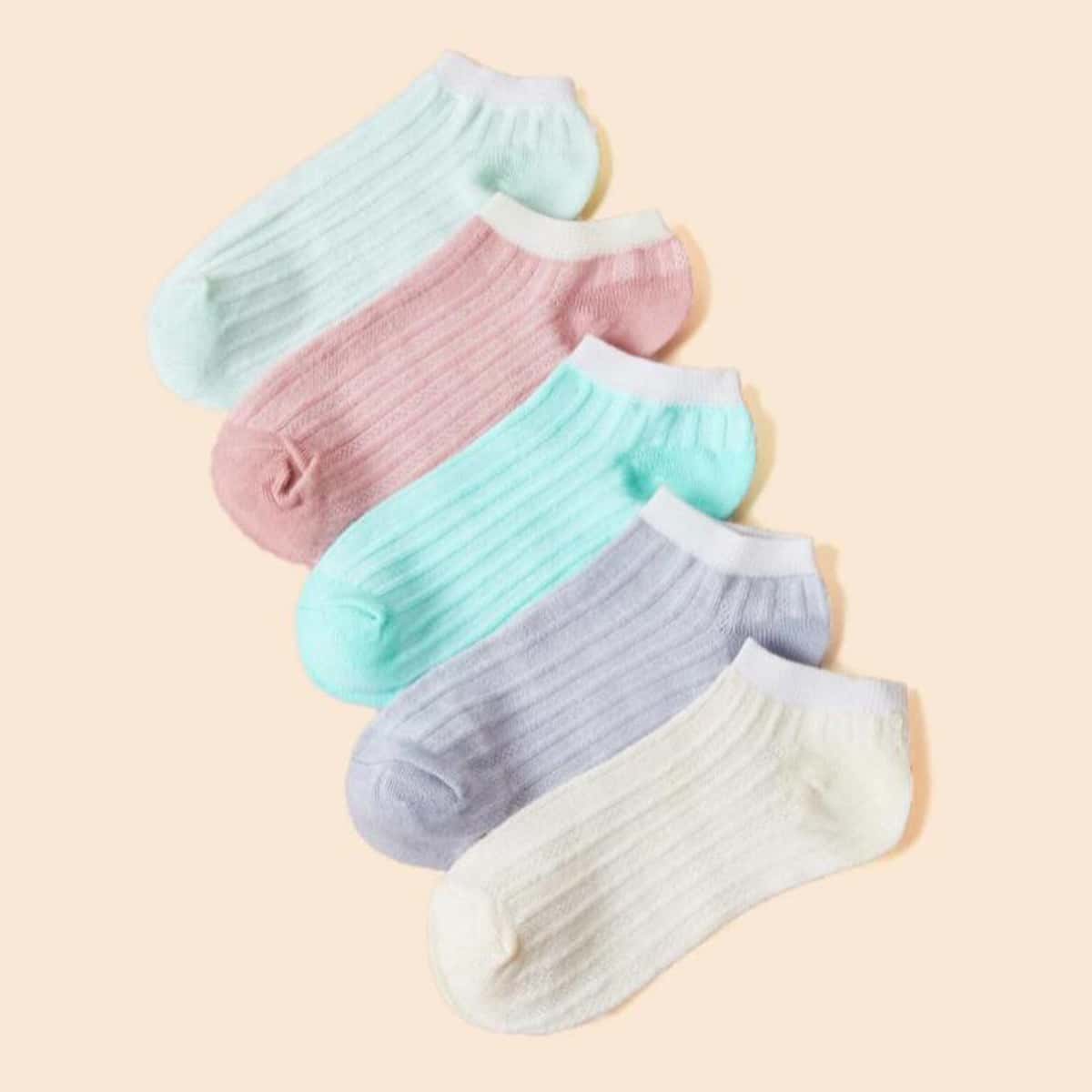 

5pairs Textured Ankle Socks, Multicolor