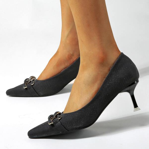 

Minimalist Chain Decor Point Toe Court Pumps, Black