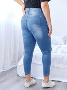 EMERY ROSE Jeans de talle alto desgarro delgado recortado - Azul lavado medio - Ver 2