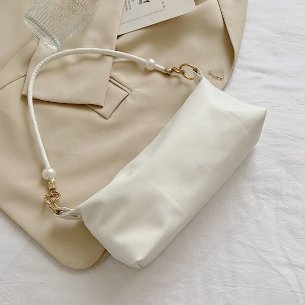 

Faux Pearls Decor Shoulder Bag, White