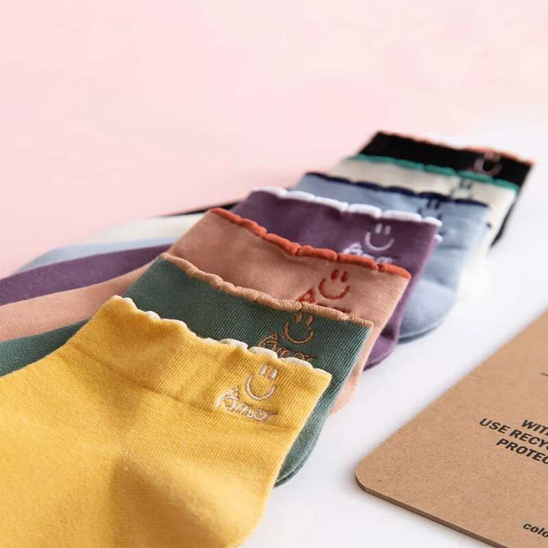 

7pairs Expression Embroidery Ankle Socks, Multicolor