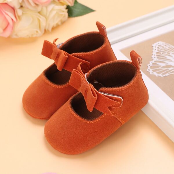 

Baby Bow Decor Velcro Strap Flats, Brown