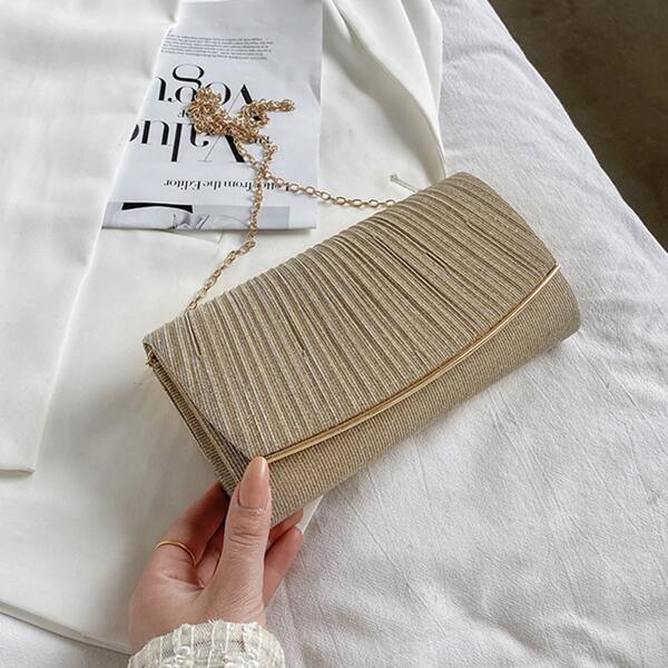 

Glitter Flap Square Bag, Gold