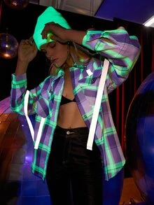 SHEIN Plaid Flap Pocket Button Front Roll Up Sleeve Shirt - Multicolor - View 3