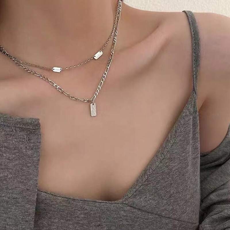 

2pcs Letter Chain Necklace, Silver