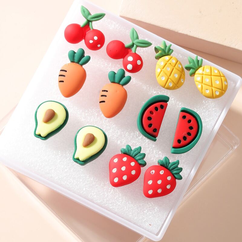 

6pairs Fruit Decor Stud Earrings, Multicolor