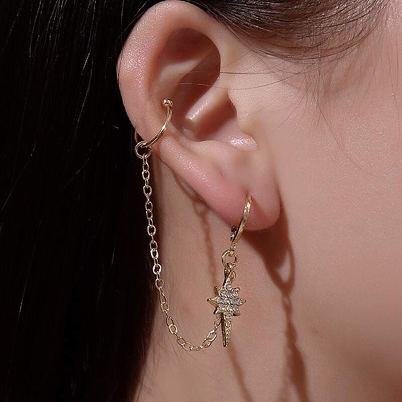 

1pc Rhinestone Design Ear Cuff, Gold