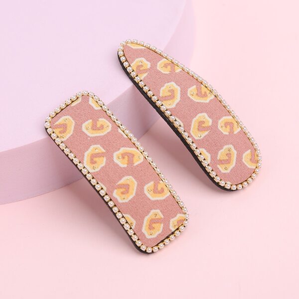 

2pcs Faux Pearl Decor Hair Clip, Dusty pink