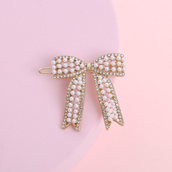

Faux Pearl Bow Knot Hair Clip, Gold