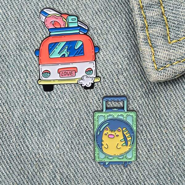 

2шт Брошь с мультипликационным узором, Многоцветный