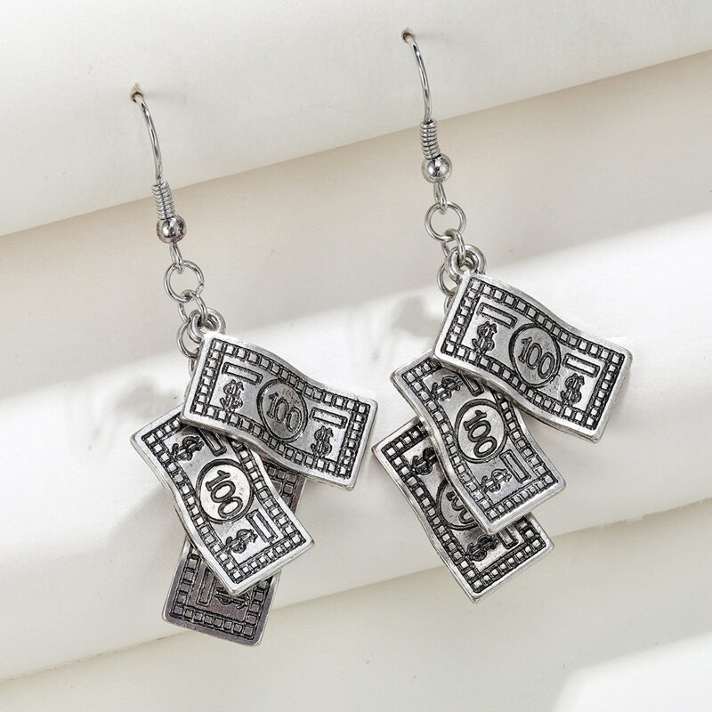 

Paper Money Design Earrings, Antique silver