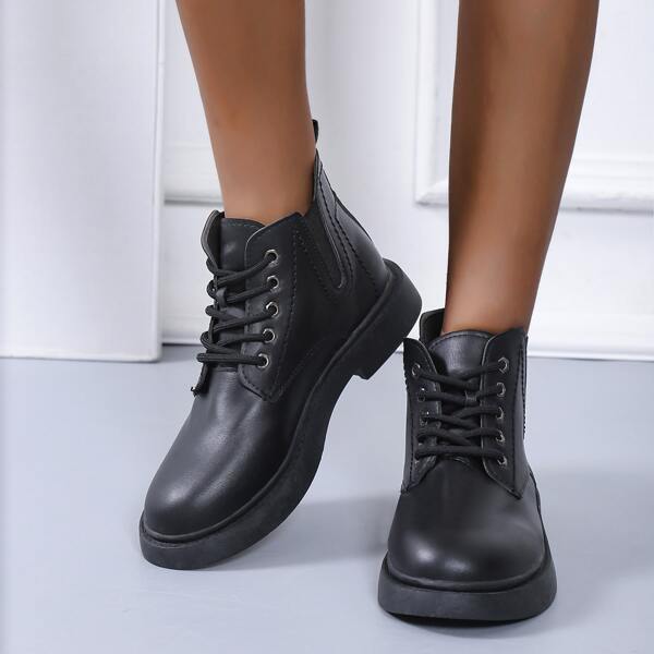 

Minimalist Lace Up Front Combat Boots, Black