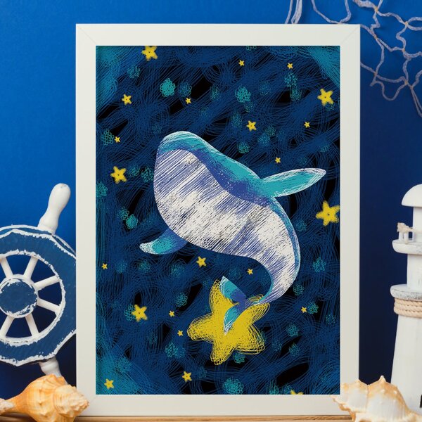 

1pc Whale Print Unframed Painting, Multicolor