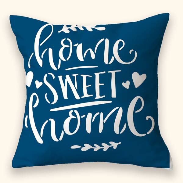 

Letter Graphic Cushion Cover Without Filler, Blue and white