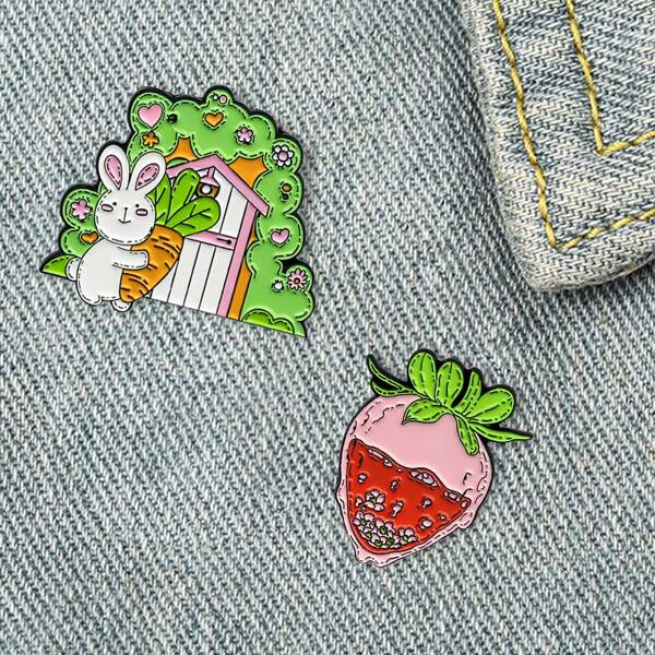 

2pcs Rabbit Decor Brooch, Multicolor