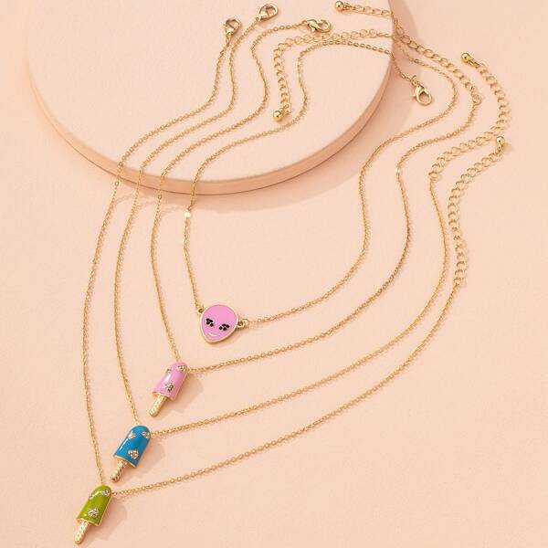 

4pcs Ice Cream Pendant Necklace, Multicolor