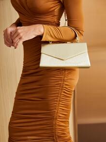 Metallic Flap Clutch Bag - Gold - View 1