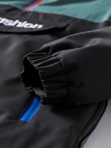 Manfinity Homme Men Colour Block Letter Embroidery Half Zipper Hooded Jacket - Multicolor - View 3