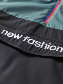 Manfinity Homme Men Colour Block Letter Embroidery Half Zipper Hooded Jacket - Multicolor - View 7