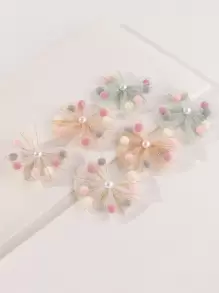 6件套女童网纱蝴蝶结发夹套装，适合日常装饰 - 彩色 - 查看 1