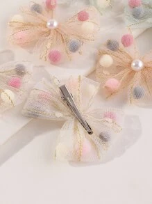 6件套女童网纱蝴蝶结发夹套装，适合日常装饰 - 彩色 - 查看 2