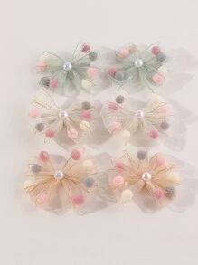 6件套女童网纱蝴蝶结发夹套装，适合日常装饰 - 彩色 - 查看 3