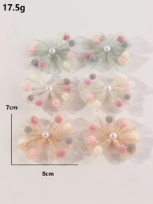 6件套女童网纱蝴蝶结发夹套装，适合日常装饰 - 彩色 - 查看 4