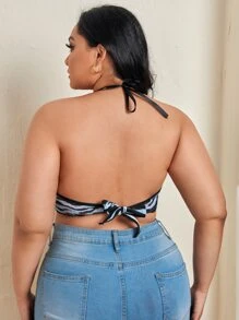 Plus Zebra Stripe Halter Bralet - Multicolor - View 2