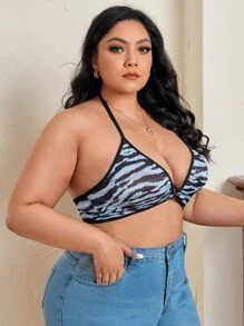 Plus Zebra Stripe Halter Bralet - Multicolor - View 4