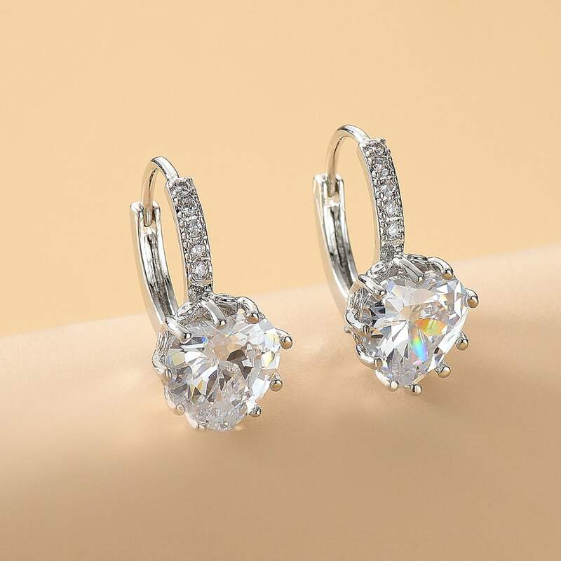 

Rhinestone Decor Hoop Earrings, Silver