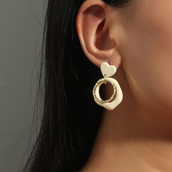 

Heart Decor Drop Earrings, White