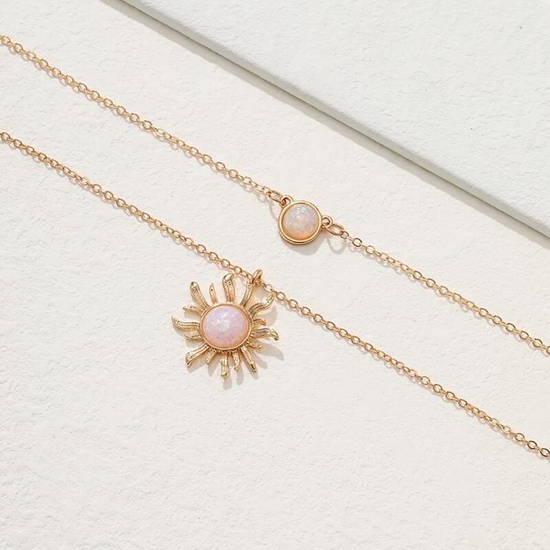 

Sun Pendant Layered Chain Necklace, Gold