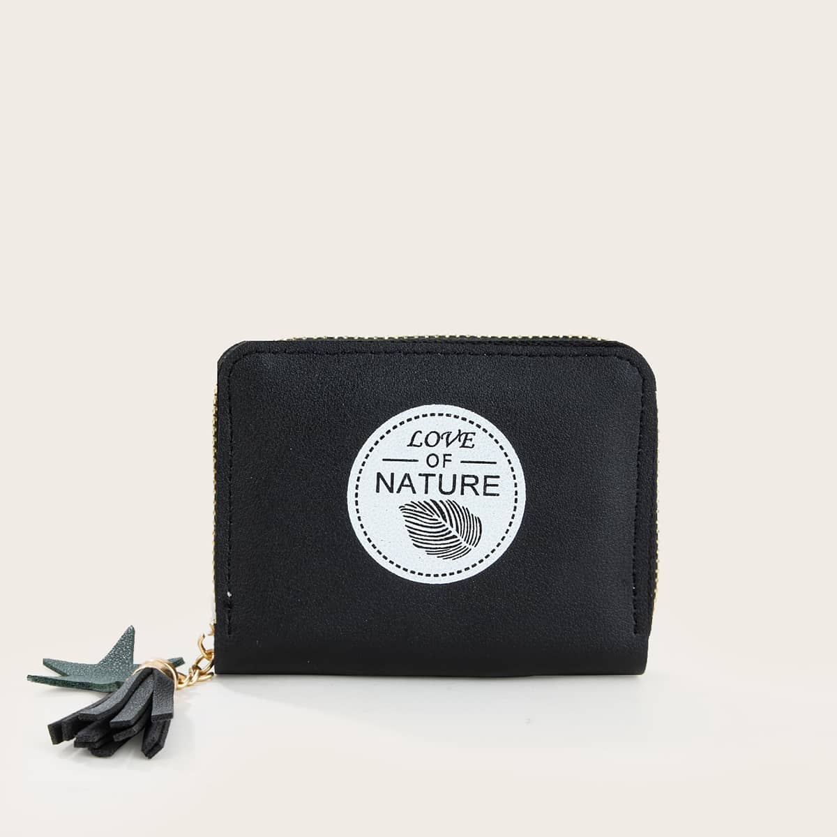 

Mini Tassel Decor Letter Graphic Purse, Black