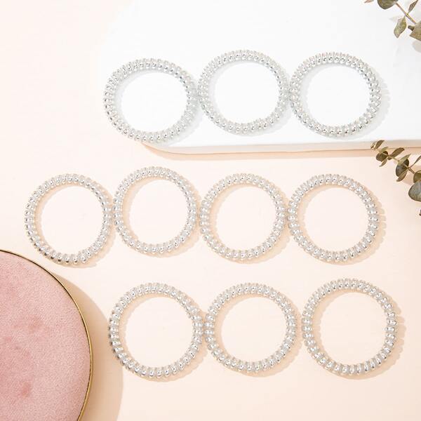 

10pcs Toddler Girls Coil Wire Hair Tie, Silver