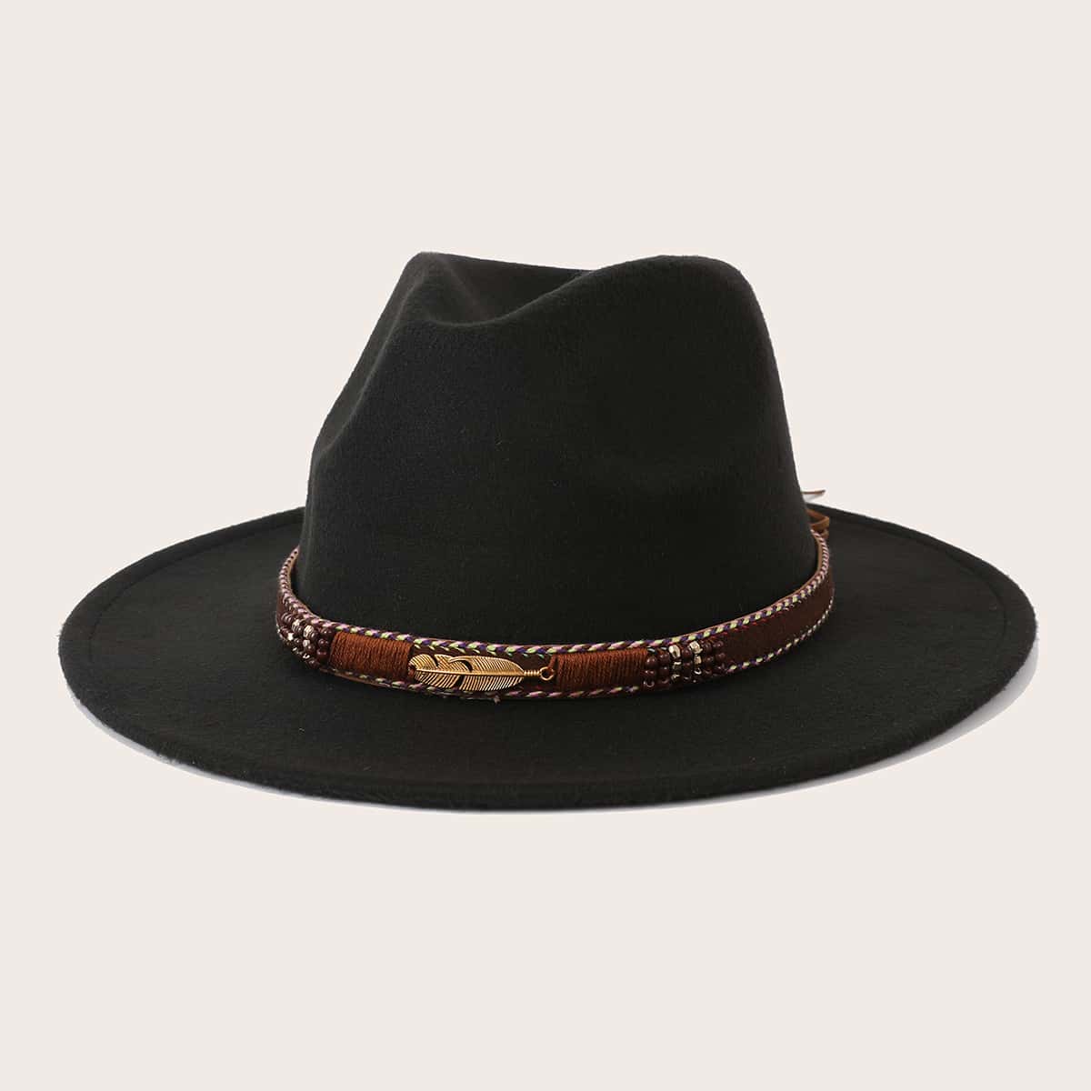 

Strap Decor Floppy Hat, Black