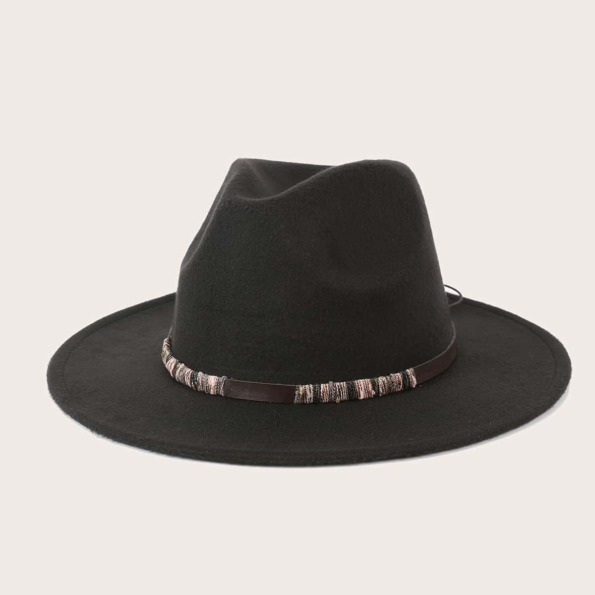 

Strap Decor Floppy Hat, Black