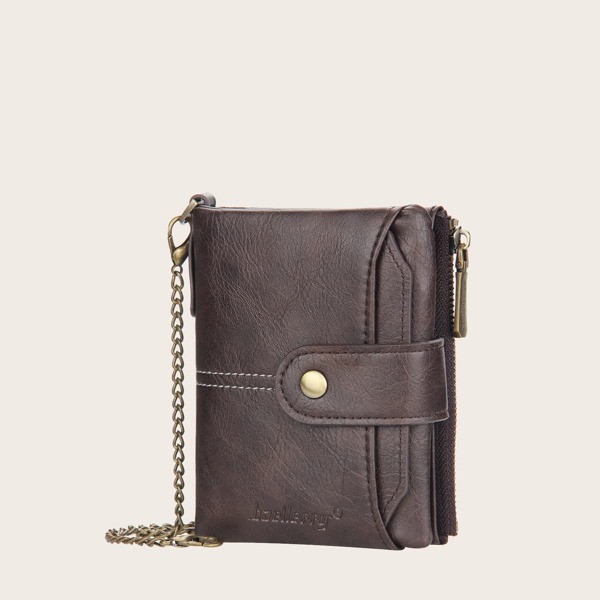 

Men Textured Small Wallet With Chain, Coffee brown