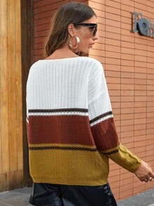 SHEIN Privé Drop Shoulder Colourblock Jumper - Multicolor - View 2