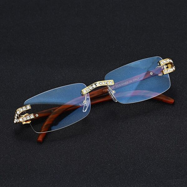 

Men Square Rimless Anti-Blue Light Eyeglasses, Brown