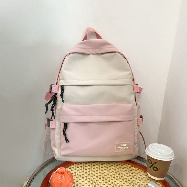 

Two Tone Letter Patch Classic Backpack, Multicolor