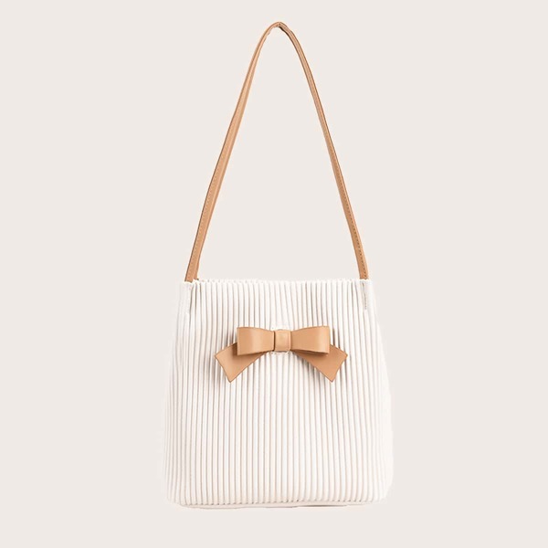 

Minimalist Ruched Design Bow Decor Shoulder Bag, White