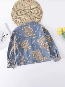 Niñas Cazadora mezclilla con estampado de oso y letra - Multicolor - Ver 2