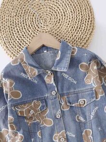 Niñas Cazadora mezclilla con estampado de oso y letra - Multicolor - Ver 3
