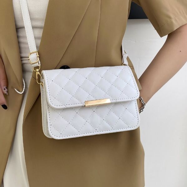 

Minimalist Quilted Flap Square Bag, White